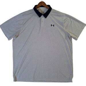Under Armour Mens Performance Polo Shirt XXL White Navy Polka Dot Golf Short Slv